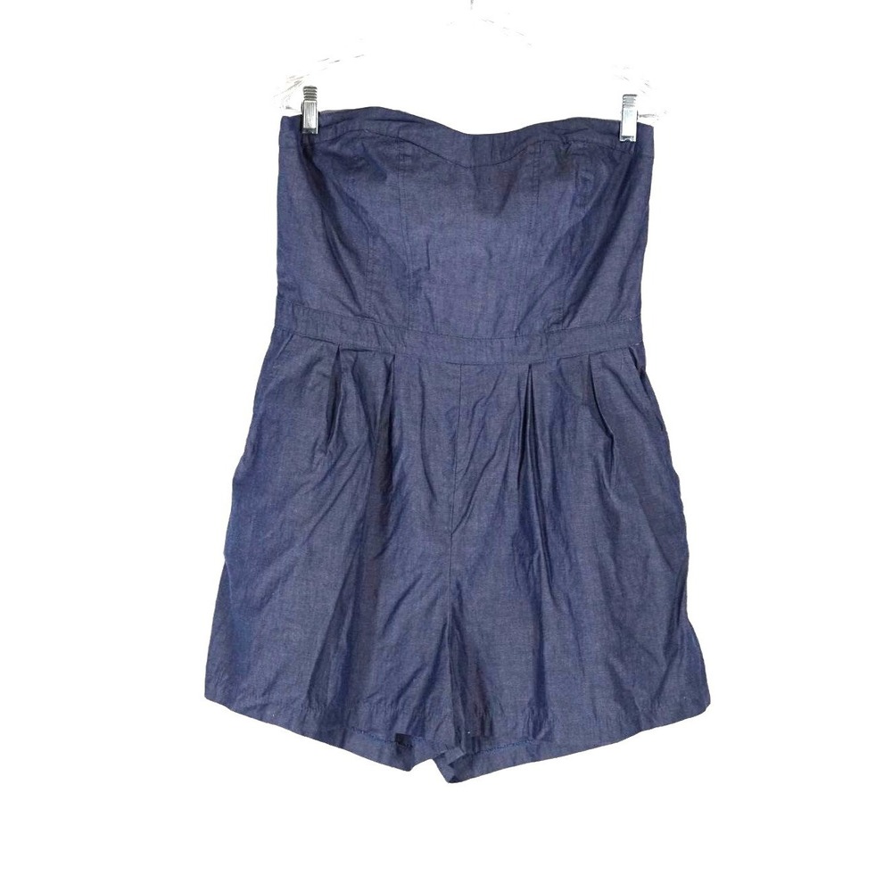 Mossimo Supply Co Romper Women‎ XL Blue Chambray Strapless Sweetheart Pockets